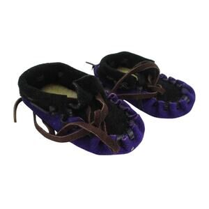 Baby Moccasin Leather Fringe Purple and Black, Brown Laces Size 4? Read
